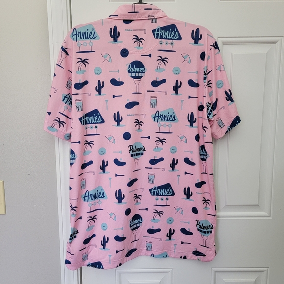 Puma Arnold Palmer Golf Polo Pink Blue Retro Arnies Beach Tropical Size M - Picture 5 of 12